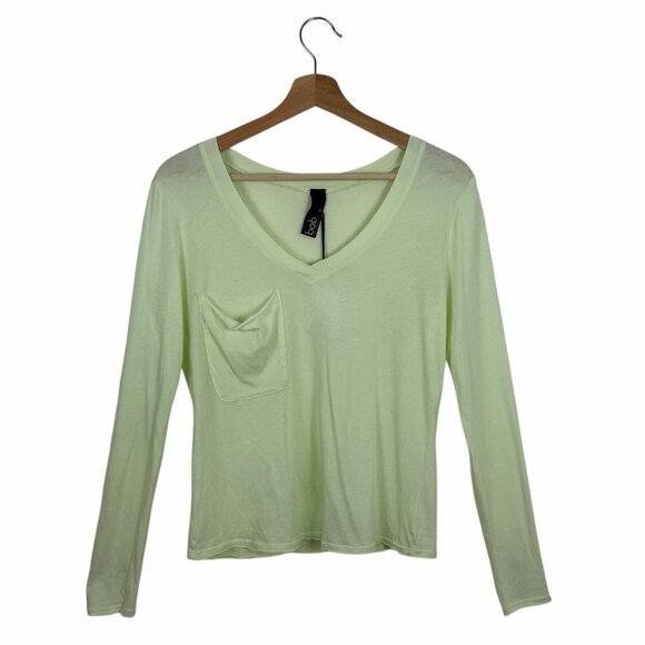 Bobi Los Angeles Knit Pocket Tee Size Small Semi Sheer V Neck Long Sleeve Citron - Picture 2 of 7